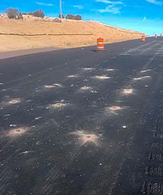 Roadway in New Mexico with array of small holes