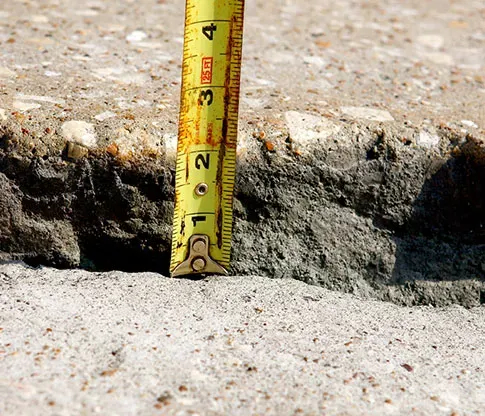 Fracture in concrete with tape measure