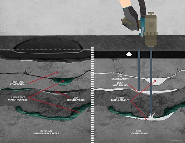 Illustration of UDI being performed beneath the soil