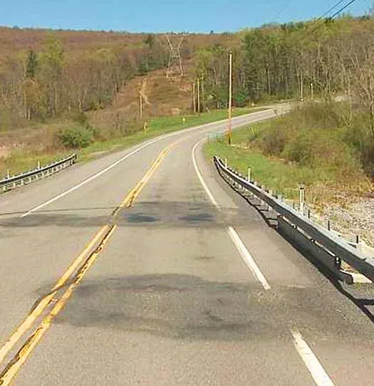 Highway in wooded scene