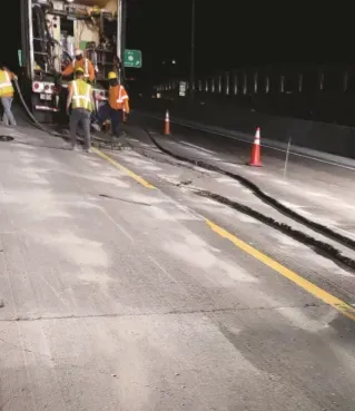 Roadway worksite at night
