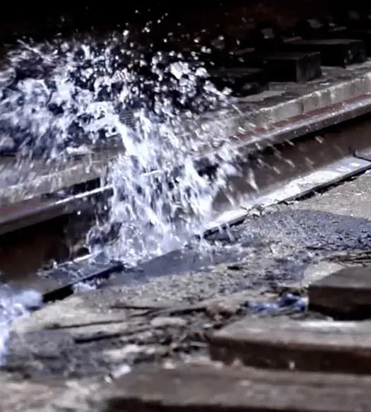 Water splashing on railway